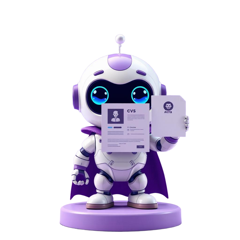 Friendly AI CV builder mascot holding a resume